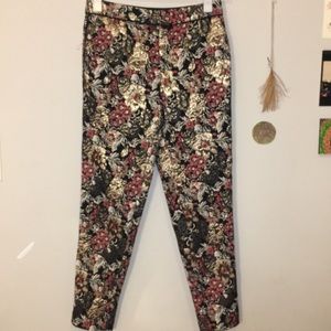 Anthropologie Jacquard Metallic Slim Trousers
